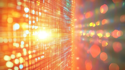 Data streaming through digital grid with glowing light