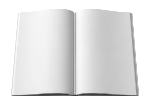 Spread Mockup of a White Hardcover Book, Cut Out, Clipping Path, Isolated on a Transparent PNG Background.