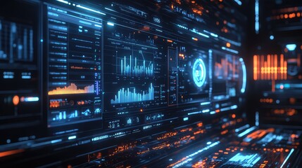 Analyzing big data on futuristic financial technology dashboard