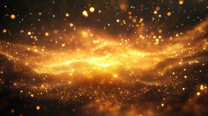 Obraz premium Golden glittering particles creating abstract light bokeh effect