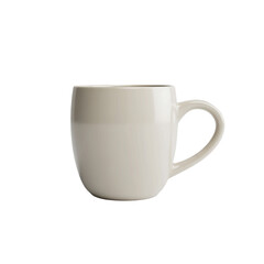 A simple white ceramic coffee mug with a curved handle isolated on transparent background