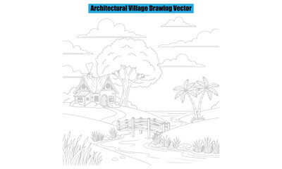 Fototapeta premium Landscapes, Village Houses, and City Parks Outline Vector Pack