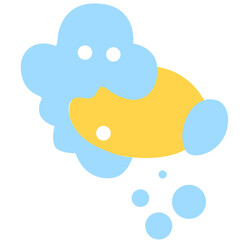 Yellow soap with blue bubbles, perfect for teaching handwashing, germ removal, or kids’ hygiene education materials.