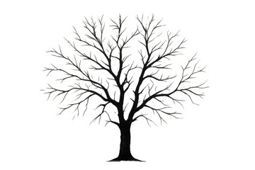 Fototapeta premium Bare tree silhouette with many branches on transparent background, symbolizing winter, nature, and organic elements