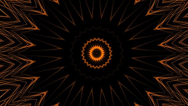Glowing orange mandala abstract background animation. Orange kaleidoscope loop,  Abstract fractal mandala animation.