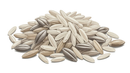 Pile of uncooked grains of rice on a white background