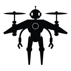 Robot Drone Future Innovation Silhouette on White Background