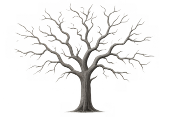 Leafless tree isolated on a transparent background. Representing winter, barrenness, dormancy, or death in nature