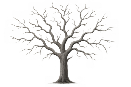 Leafless tree isolated on a transparent background. Representing winter, barrenness, dormancy, or death in nature