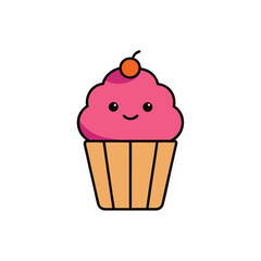 cartoon cupcake vector icon on white background