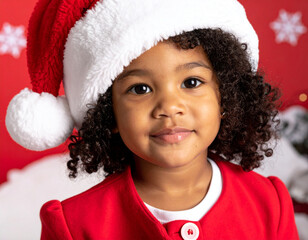 Cute child embracing santa claus spirit in a festive christmas setting joyful expression holiday celebration cheerful atmosphere