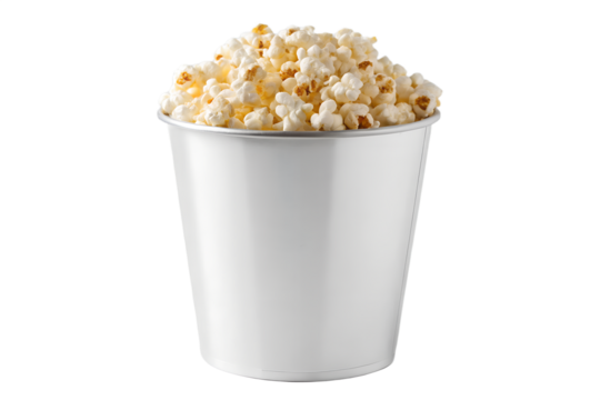 Bucket of Fresh Popcorn on White Background