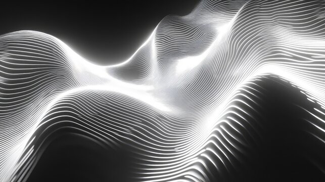 Glowing waves creating monochromatic digital topographic lines underground
