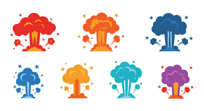 Fun, colorful cartoon explosion set with stars for energetic designs and engaging visuals, perfect for games, animations, or bold statements