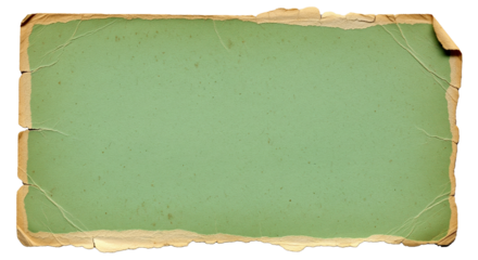 A vintage aged green paper texture with torn and frayed edges isolated on transparent background