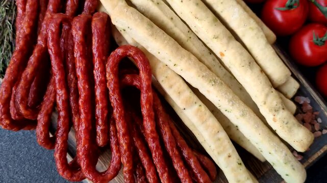 Grissini breadsticks, an Italian wheat pastry, are a great lunch snack. Grissini breadsticks