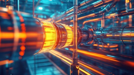 Futuristic high tech engine generating powerful bright energy