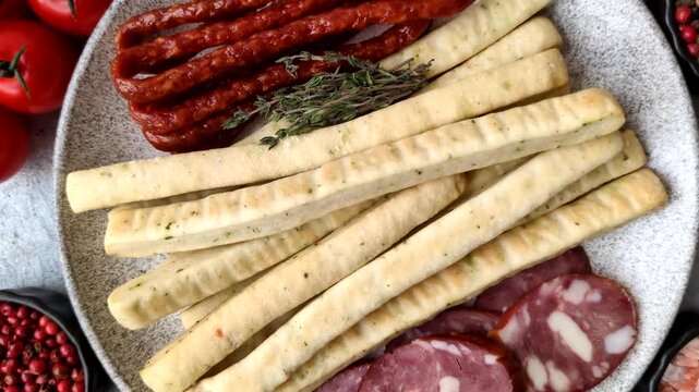 Grissini breadsticks, an Italian wheat pastry, are a great lunch snack. Grissini breadsticks