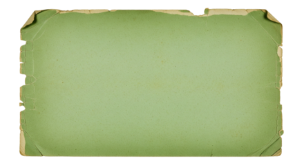 A distressed vintage light green paper texture with torn and frayed edges isolated on transparent background