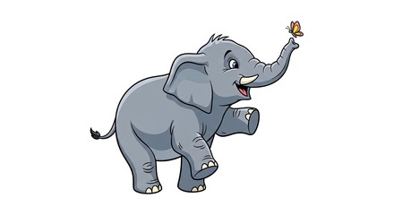 Obraz premium Joyful Elephant Character Playing with a Tiny Butterfly, Vector Illustration Style