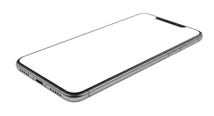 Modern smartphone with a blank white screen tilted on a transparent background isolated on transparent background