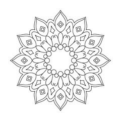 Circle of flowers mandala coloring book page