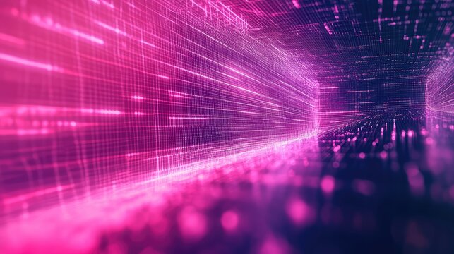 Digital data moving through a futuristic network tunnel