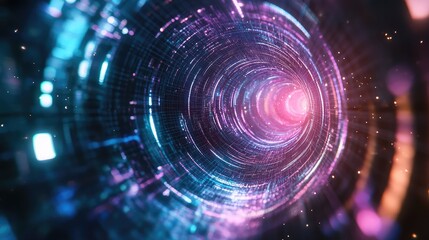 Obraz premium Digital data stream passing through a futuristic network tunnel