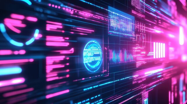 Digital data stream flowing through abstract network interface - Powered by Adobe