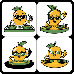 Four cartoon smartphones with faces and apps,  Cute phone characters showing different moods,  Playful mobile device mascots in emoji style