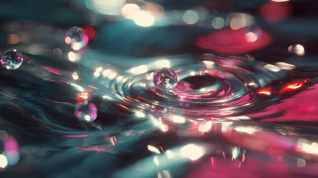 Reflecting spheres creating ripples in abstract liquid