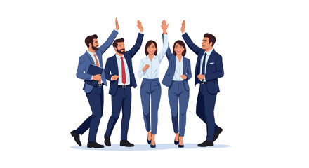 Dynamic team celebrating success with high fives in modern office, embodying collaboration and achievement, ideal for business and teamwork concepts