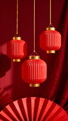 Three red paper lant