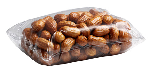 Roasted peanuts in a clear plastic bag, a salty snack for healthy eating and a source of protein, perfect for snacking and onthego nutrition