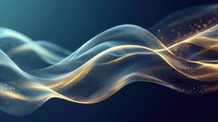 Digital fluid wave flowing particles sparkling gold