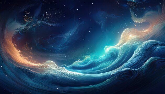 celestial wave abstract cosmic ocean nebula digital art backdrop - Powered by Adobe