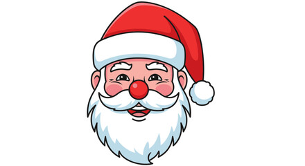 A cheerful cartoon depiction of Santa Claus, featuring his iconic red hat, white beard, and rosy cheeks, perfect for holiday designs.