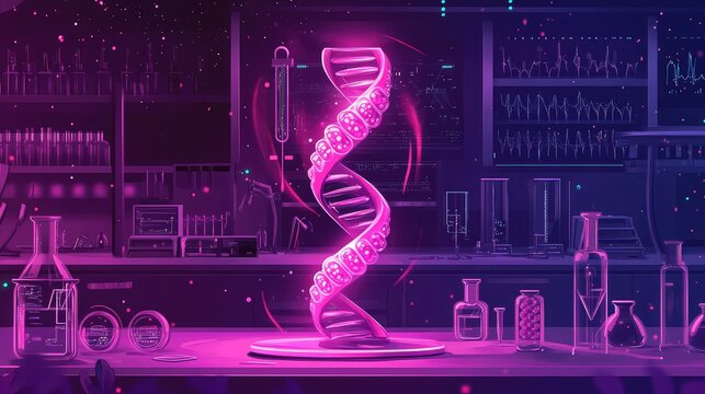 Dna helix glowing in futuristic science laboratory