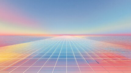 Gradient digital grid landscape creating retro future horizon