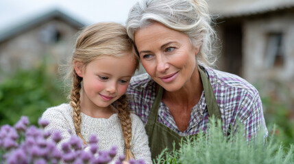 Happy together, A grandparent teaches a child to garden, showcasing their bonding moment in a nurturing environment.