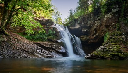 Obraz premium majestic waterfall cascading into rocky canyon surrounded by nature