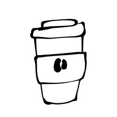 Primitive children's doodles of a cup, a hot coffee mug. Vector graphics.