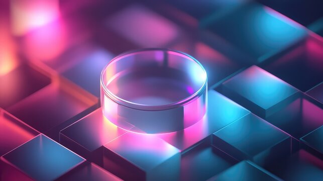 Abstract glass cylinder on glowing geometric background - Powered by Adobe