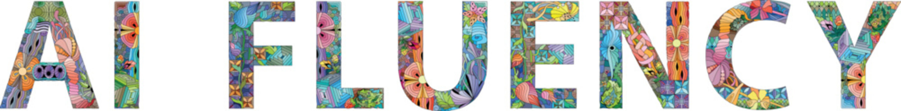 Words AI FLUENCY. Vector zentangle object for decoration