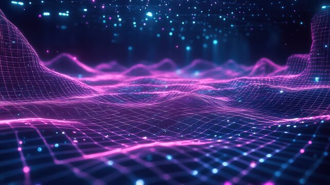 Digital data network connecting abstract futuristic technology landscape - Powered by Adobe