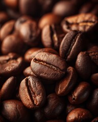 Fototapeta premium A close-up of roasted coffee beans with rich dark tones and textured surfaces.