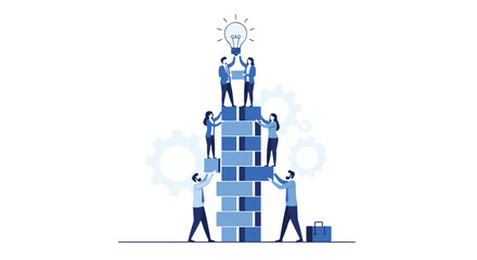 Dynamic team building innovative solutions together toward a bright idea, showing unity and collaborative growth for business success