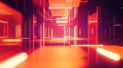 Obraz premium Futuristic digital tunnel with glowing neon lights