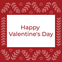Minimalist valentine day card with floral line art, and heart elements on a red background. Perfect for romantic greetings, invitations, and holiday designs.