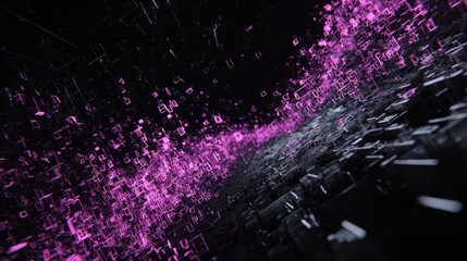 Digital data network spreading with glowing purple cubes